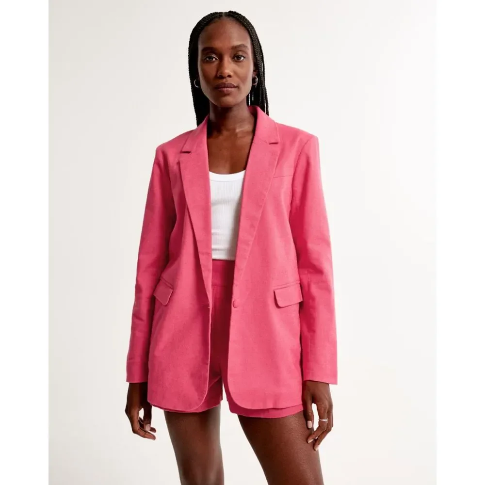 Abercrombie Hot Pink Linen Blend Boyfriend Blazer Size XS NWT - Picture 1 of 12